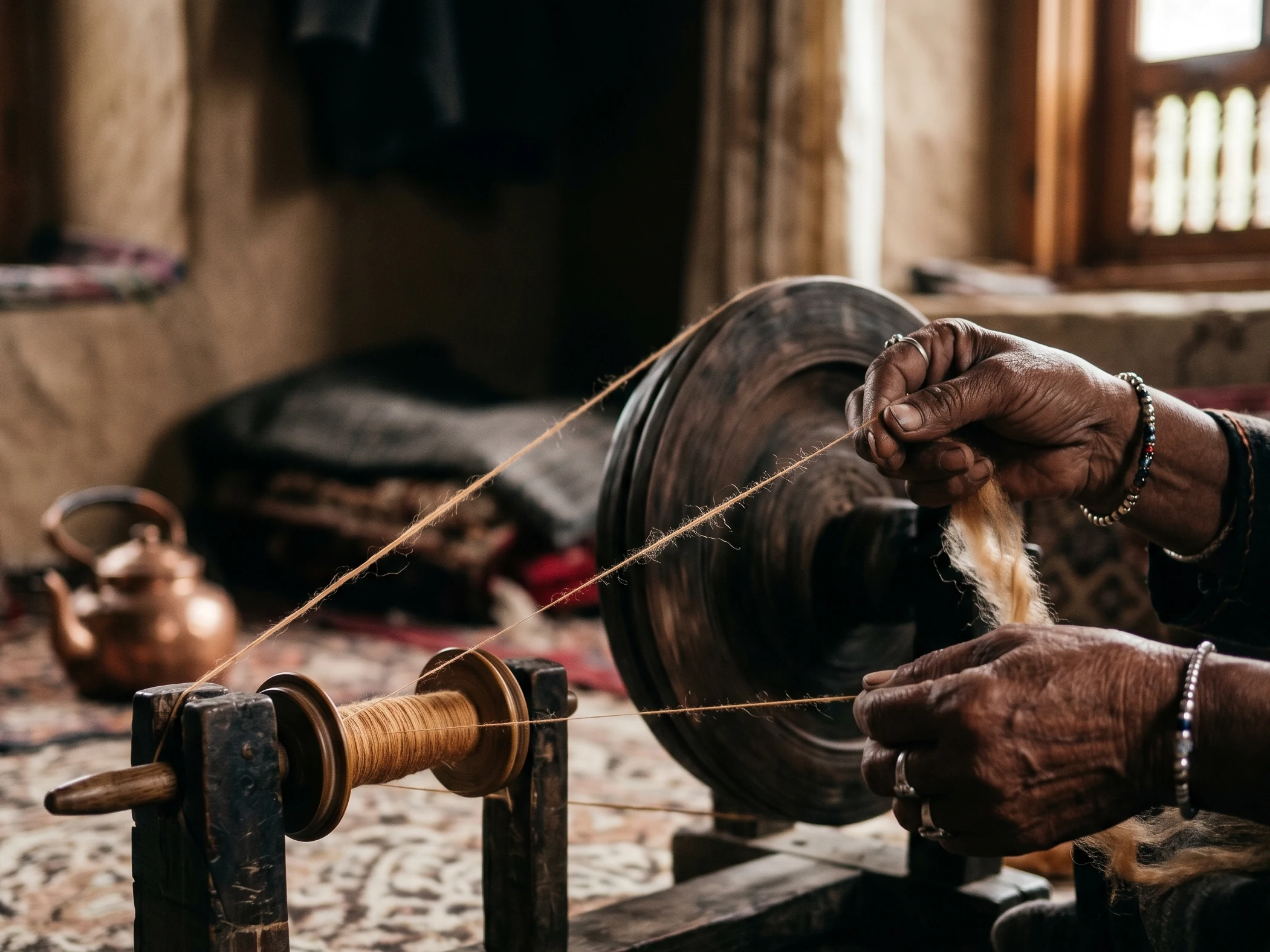 Hand spinning Pashmina on Yinder spindle
