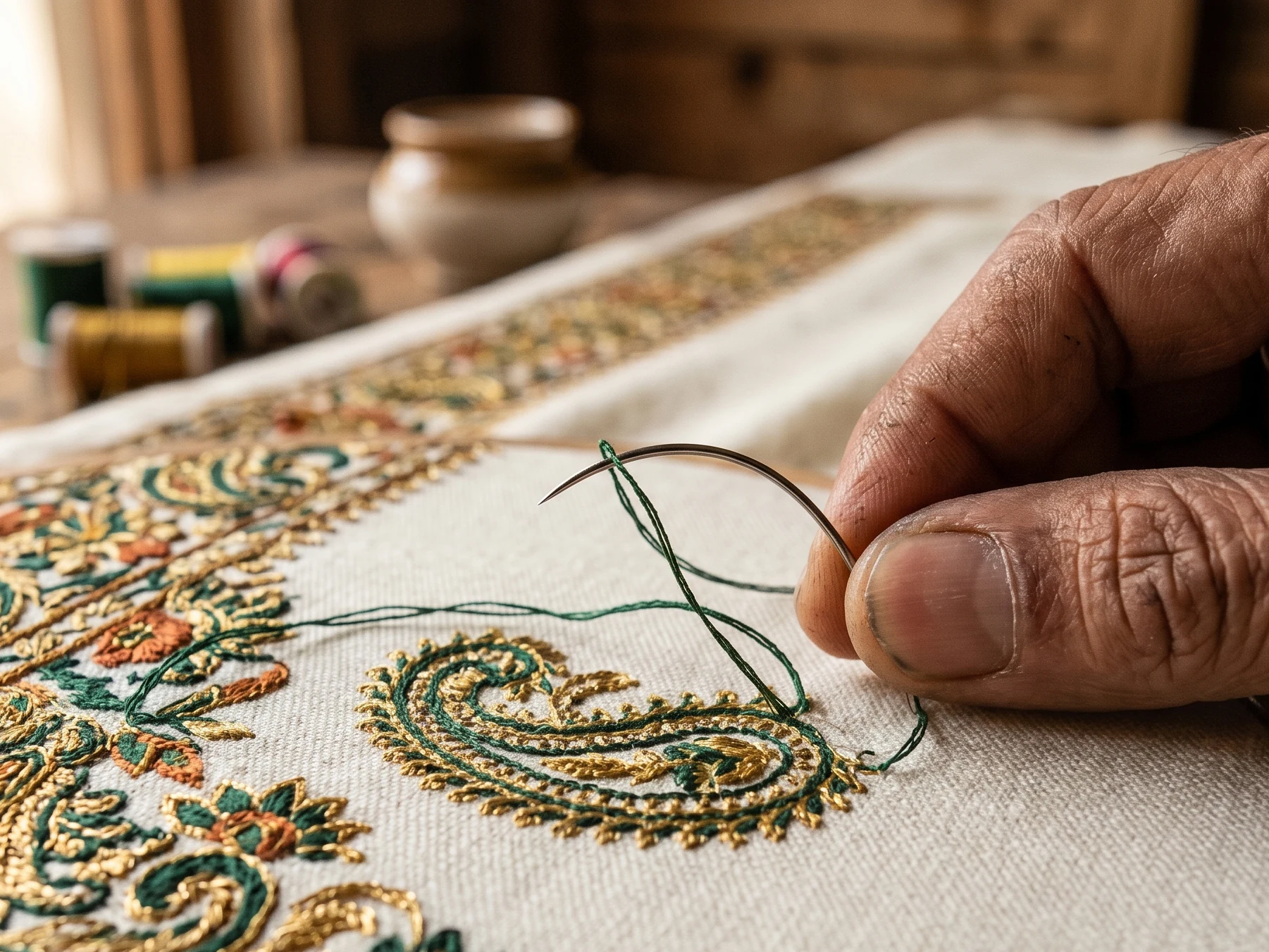 Sozni hand embroidery on Pashmina